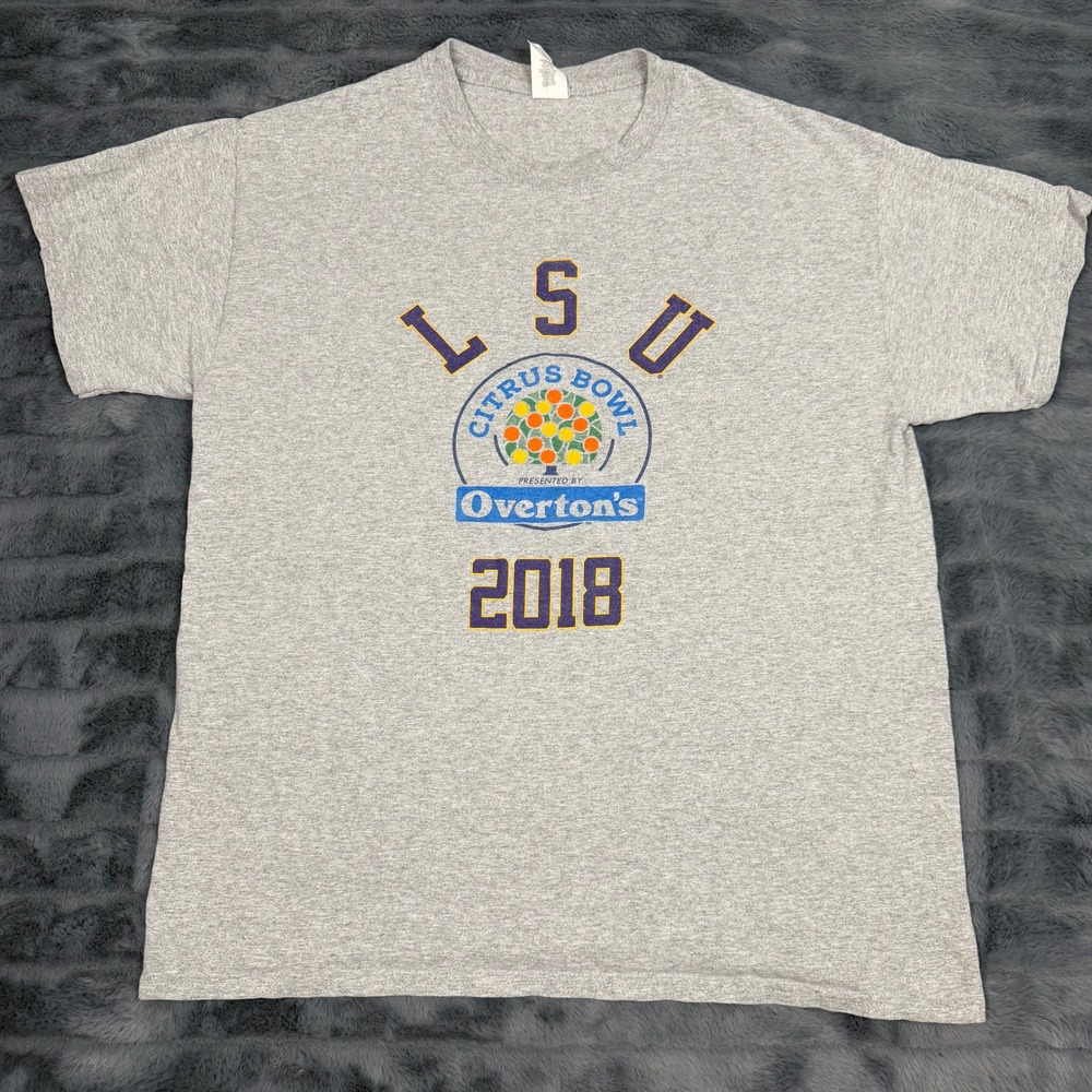 LSU Tigers 2018 Citrus Bowl T-Shirt Mens Large Gray Gildan Ultra Short Slv